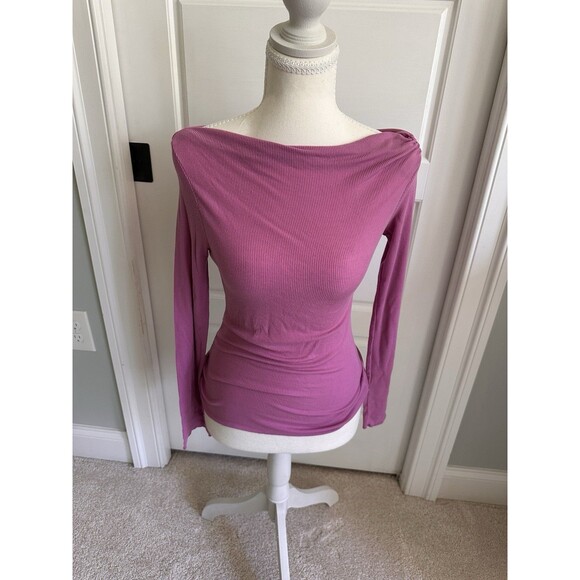 Moda International Tops - Vintage Moda International Lilac Ribbed Long Sleeve Boat Neck Top XS Tencel Y2K